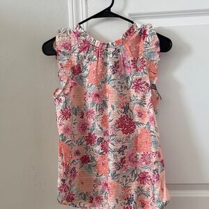 LOFT Pink and Green Floral Blouse